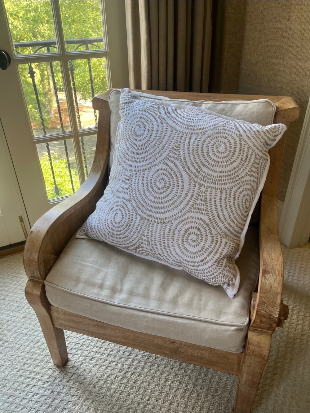 Serena & Lily Circlular Embroidered Accent Pillow in Cream and Taupe